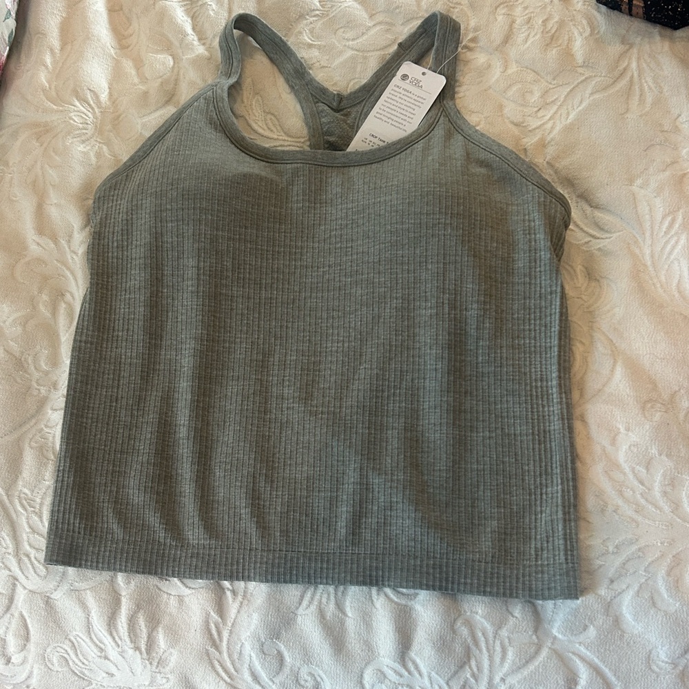 CRZ YOGA Dark Green Ribbed Tank Top